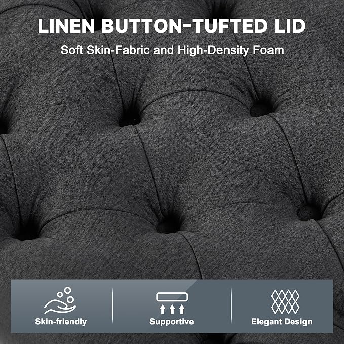 Mangodan 43 Inch Storage Ottoman, Tufted Ottoman with Storage | End of Bed Ottomans for Living Room, Bedroom, Modern Entryway Benchs