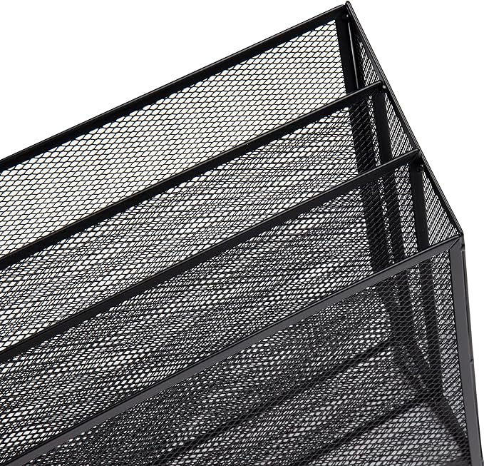 Mind Reader Metal Mesh File Organizer, Black | 3-Tier | Desktop | Modern Style | Pack of 4