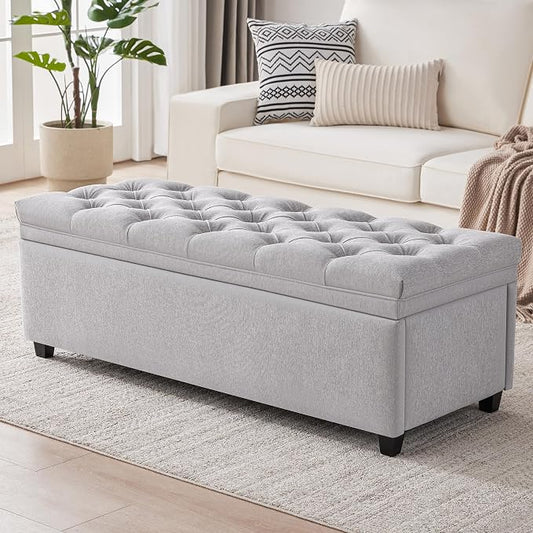 Mangodan 50 Inch Large Storage Ottoman, Tufted Ottoman with Storage | End of Bed Ottomans for Living Room, Bedroom, Modern Entryway Benchs