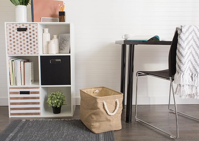 DII, Collapsible Variegated Polyester Storage Bin with Cotton Handles Small Taupe