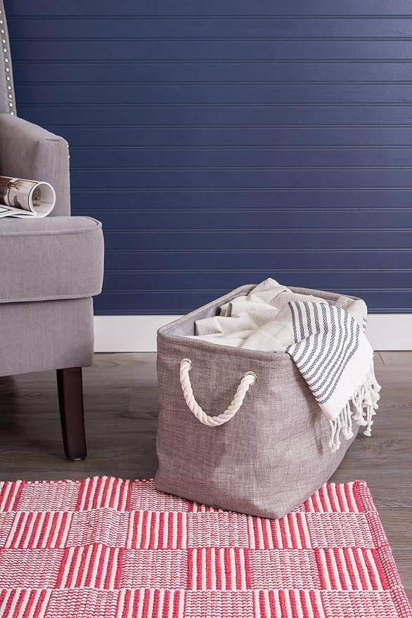 DII, Collapsible Variegated Polyester Storage Bin with Cotton Handles Small Gray