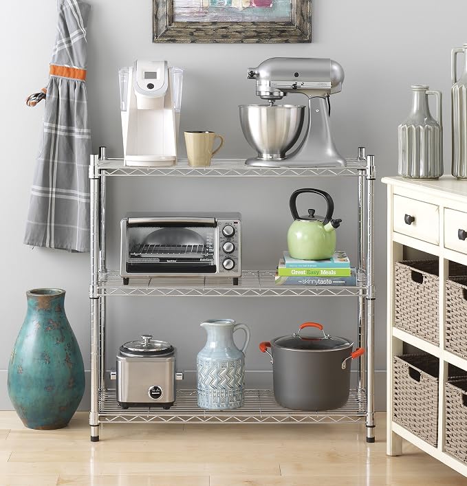 Whitmor 3 Tier Shelving Unit, Metal Storage Shelves, 400 lbs Capacity per Shelf, 1200 lbs Total, Easy Assembly Home Organizer for Pantry, Kitchen, Garage, Plant, 36"L x 14"W x 36"H, Chrome