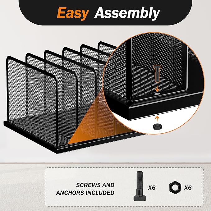 Kuntine.B Desk File Organizer Upright Mesh Desktop Organizer File Sorter Office Organization File Holder for Home, Office & Classroom (Black, 2 Pack 5-Section)