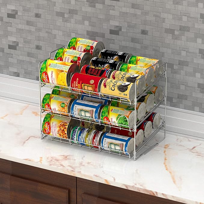 Deco Brothers Stackable Can Rack Organizer Holds Up to 36 Cans, Chrome | for Kitchen and Pantry