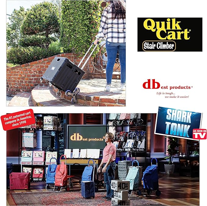 dbest Products Quik Cart Stair Climber Wheeled Rolling Crate Teacher Utility with seat Heavy Duty Collapsible Basket with Handle, 18" D x 17" W x 39" H, Black | with Wheels, Up to 80 lbs Capacity, Heavy Duty, Telescoping Handle, Folding Utility Cart wi...