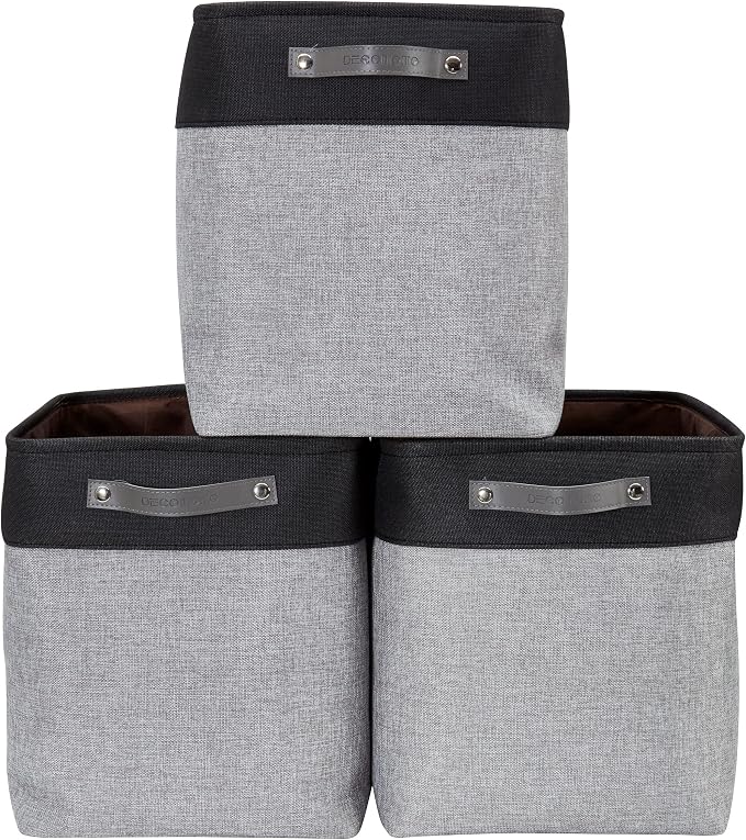 DECOMOMO Extra Large Storage Baskets, 54.5L Fabric Storage Bins 3 Pack | XXXL Storage Baskets for Shelves, Linen Closet Organizers (Grey & Black, 17" x 13" x 15")