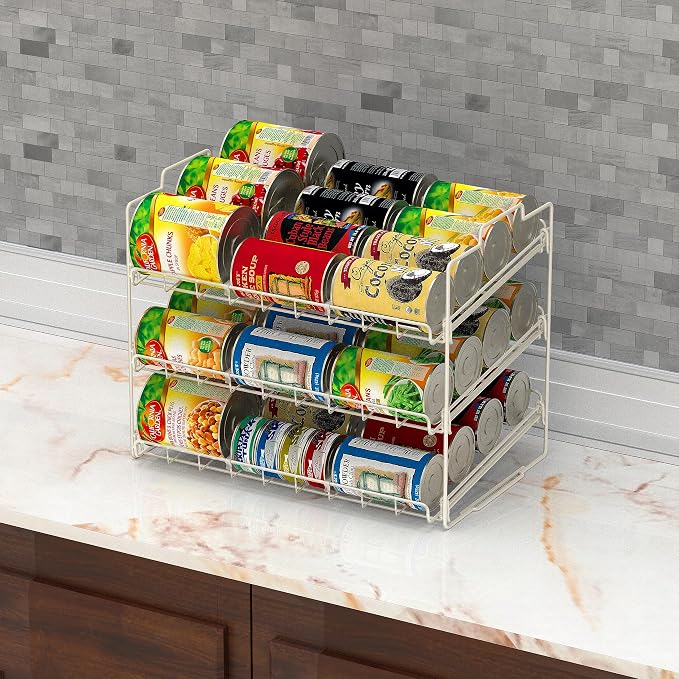 Deco Brothers Stackable Can Rack Organizer Holds Up to 36 Cans, White | for Kitchen and Pantry