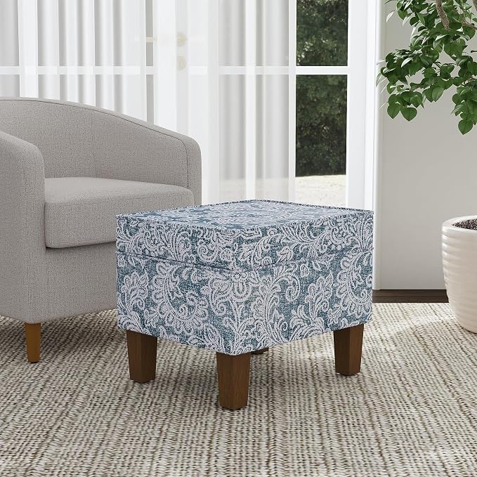 Spatial Order 22" Dinah Collection Storage Ottoman - Blue Denim Jacobean Print