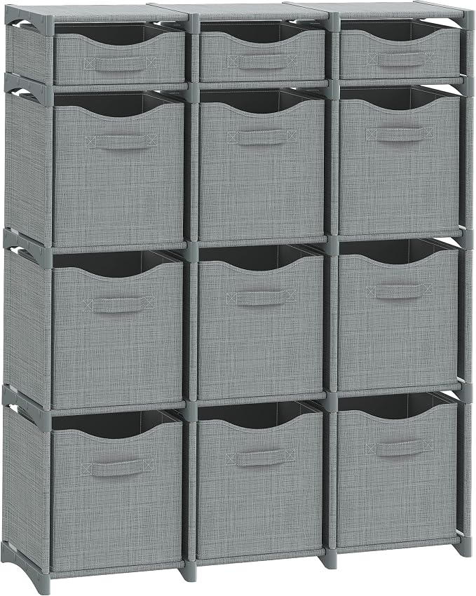 Cube Storage Organizer with Storage Bins Included - The Perfect Closet Organizers and Storage Solution. Includes 12 Storage Cubes, Great For Toy Storage, Closet Storage, Clothes Storage (Grey)