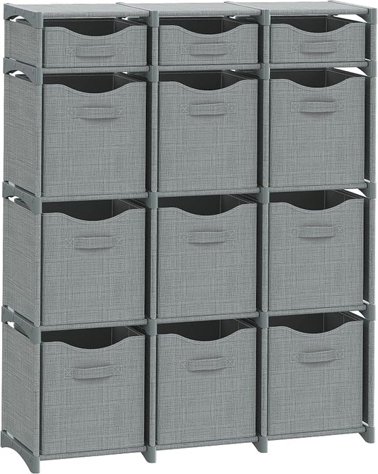 Cube Storage Organizer with Storage Bins Included - The Perfect Closet Organizers and Storage Solution. Includes 12 Storage Cubes, Great For Toy Storage, Closet Storage, Clothes Storage (Grey)